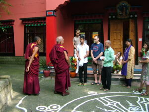 While doing kora around our main gompa Lama Zopa Rinpoche is blessing & giving teaching to our local staff.