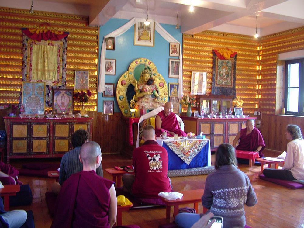 Jhado Rinpoche giving teaching to the Vajrasattva retreatants in the Vajrasattva gompa, Oct 8th.
