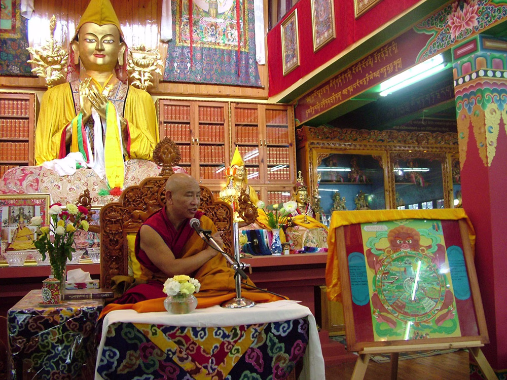 Jhado Rinpoche giving teachings on the Wheel of Life; In the last few years, Rinpoche closely supervised an accurate creation of the painting.